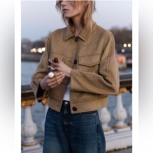 ZARA BRAIDED DETAIL FAUX SUEDE JACKET